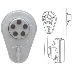 Kaba 9380000-26D-41 | Mechanical Pushbutton Lock, Flat Front, 5/8" Deadlock Spring Latch, 1-3/4 to 2-1/8" Thickness, Satin Chrome with Latch Holdback, Key Override