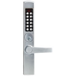 Kaba E3065MSNL-626-41 | Electronic Pushbutton Lock, Mortise, Extra Heavy Duty, Schlage C Keyway, Deadlatch, Narrow Stile Lever, Satin Chrome with Cylinder