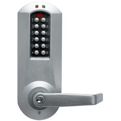 Kaba E5031XS-WL-0-626-41 | Electronic Pushbutton Lock, Extra Heavy Duty, Key-In-Lever Schlage C Keyway Cylinder, 1/2" Cylindrical Throw Latch, Cylindrical Lock, Winston Lever, Satin Chrome, Remote Unlock