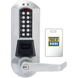 Kaba E5710S-WL-626-41 | Electronic Pushbutton Lock, Prox, Extra Heavy Duty, LFIC Schlage, Exit Trim, Satin Chrome with Winston Lever