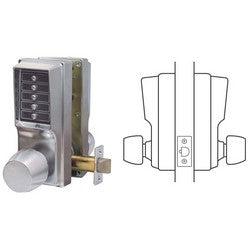 Kaba EE1011/EE1011-26D-41 | Mechanical Pushbutton Lock, Heavy Duty, 1/2" Cylindrical Throw Latch, Cylindrical Lock/Combination Entry, Satin Chrome with Knob