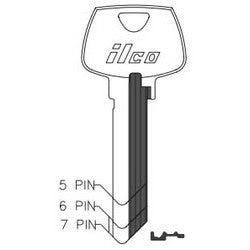 Kaba Ilco 01007LDM NS A53 | Cylinder Lock Key Blank, 5-Pin, Natural Nickel Silver, 11 Price Group, For Sargent