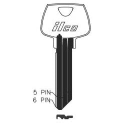 Kaba Ilco 01007RC NS A35 | Cylinder Lock Key Blank, 6-Pin, Sectional, Natural Nickel Silver, 7 Price Group, For Sargent