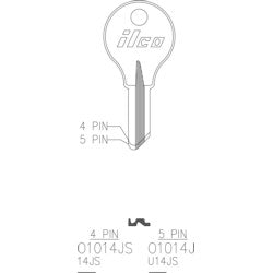 Kaba Ilco 01014JS NP A15 | Cylinder Lock Key Blank, 4-Pin, Brass, Nickel Plated, 15 Price Group, For Eagle Lock