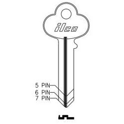 Kaba Ilco 1000AB NP A10 | Cylinder Lock Key Blank, 6-Pin, Brass, Nickel Plated, 10 Price Group, For Corbin/Russwin