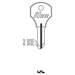 Kaba Ilco 1000T NP A06 | Cylinder Lock Key Blank, 6-Disc, Brass, Nickel Plated, 6 Price Group, For Corbin Cabinet Lock