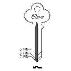 Kaba Ilco 1001AB NP A10 | Cylinder Lock Key Blank, 6-Pin, Brass, Nickel Plated, 10 Price Group, For Corbin/Russwin