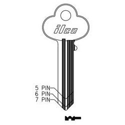Kaba Ilco 1001EL NP A11 | Cylinder Lock Key Blank, 7-Pin, Master, Brass, Nickel Plated, 11 Price Group, For Corbin/Russwin