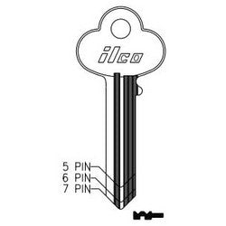 Kaba Ilco 1001EN NP A03 | Cylinder Lock Key Blank, 5-Pin, Master, Brass, Nickel Plated, 3 Price Group, For Corbin/Russwin