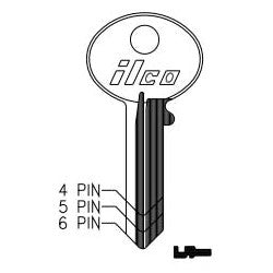 Kaba Ilco 1003AB NP A15 | Cylinder Lock Key Blank, 5-Pin, Brass, Nickel Plated, 15 Price Group, For Corbin Cabinet Lock