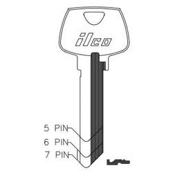 Kaba Ilco 1007LA NS A29 | Cylinder Lock Key Blank, 5-Pin, Sectional, Natural Nickel Silver, 4 Price Group, For Sargent