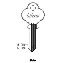 Kaba Ilco 1014DA NP A16 | Cylinder Lock Key Blank, 6-Pin, Brass, Nickel Plated, 16 Price Group, For Eagle Lock