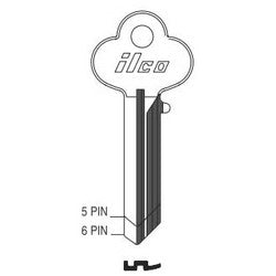 Kaba Ilco 1015 NP A16 | Cylinder Lock Key Blank, 5-Pin, Brass, Nickel Plated, 16 Price Group, For Lockwood