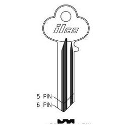 Kaba Ilco 1015C NP A20 | Cylinder Lock Key Blank, 5-Pin, Brass, Nickel Plated, 20 Price Group, For Lockwood