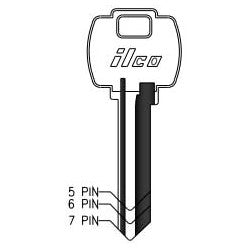 Kaba Ilco 1054WD NP A07 | Cylinder Lock Key Blank, 5-Pin, Sectional, Brass, Nickel Plated, 7 Price Group, For Falcon