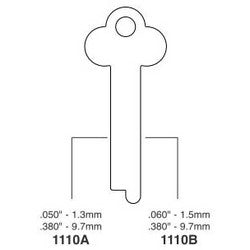 Kaba Ilco 1110A NS A53 | Safe Deposit Key Blank, 0.38" Width x 0.05" Thickness, Natural Nickel Silver, 12 Price Group, For Miscellaneous