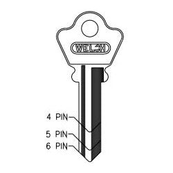 Kaba Ilco 1123 NP A04 | Cylinder Lock Key Blank, 5-Pin, Brass, Nickel Plated, 4 Price Group, For Welch