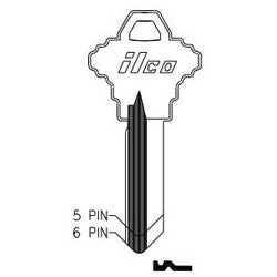 Kaba Ilco 1145E NP A02 | Cylinder Lock Key Blank, 5-Pin, Brass, Nickel Plated, 2 Price Group, For Schlage