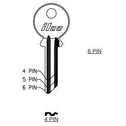 Kaba Ilco 997A NP A10 | Cylinder Lock Key Blank, 6-Pin, Small, Brass, Nickel Plated, 10 Price Group, For Yale