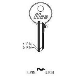 Kaba Ilco 997DB NP A10 | Cylinder Lock Key Blank, 4-Pin, Small, Brass, Nickel Plated, 10 Price Group, For Yale