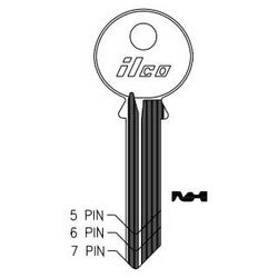 Kaba Ilco 998GH NP A10 | Cylinder Lock Key Blank, 6-Pin, Sectional, Brass, Nickel Plated, 10 Price Group, For Yale