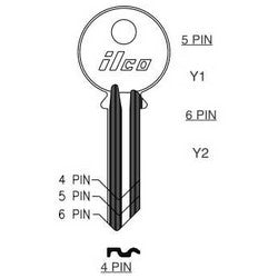 Kaba Ilco 999A NP A02 | Cylinder Lock Key Blank, 6-Pin, Brass, Nickel Plated, 2 Price Group, For Yale
