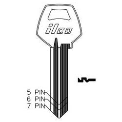 Kaba Ilco A1001FH NP A06 | Cylinder Lock Key Blank, 6-Pin, Sectional, Brass, Nickel Plated, 6 Price Group, For Corbin/Russwin