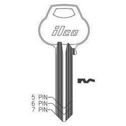 Kaba Ilco A1011-L2 NS A51 | Cylinder Lock Key Blank, 6-Pin, Natural Nickel Silver, 10 Price Group, For Corbin/Russwin