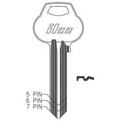 Kaba Ilco A1011-L41 NS A51 | Cylinder Lock Key Blank, 6-Pin, Natural Nickel Silver, 10 Price Group, For Corbin/Russwin
