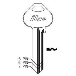Kaba Ilco A1011D1 NP A02 | Cylinder Lock Key Blank, 6-Pin, Sectional, Brass, Nickel Plated, 2 Price Group, For Corbin/Russwin
