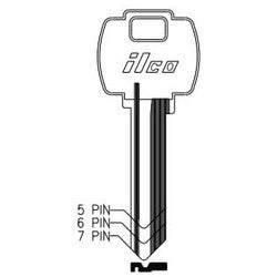 Kaba Ilco A1054WC NP A05 | Cylinder Lock Key Blank, 6-Pin, Brass, Nickel Plated, 5 Price Group, For Falcon