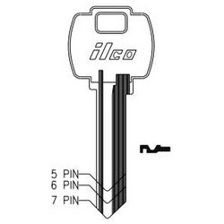 Kaba Ilco A1054WF NP A14 | Cylinder Lock Key Blank, 6-Pin, Master, Brass, Nickel Plated, 14 Price Group, For Falcon