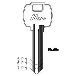 Kaba Ilco A1054WK NP A10 | Cylinder Lock Key Blank, 6-Pin, Sectional, Brass, Nickel Plated, 10 Price Group, For Falcon