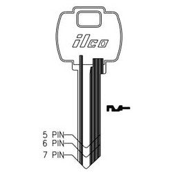 Kaba Ilco A1054WR NP A13 | Cylinder Lock Key Blank, 6-Pin, Master, Brass, Nickel Plated, 13 Price Group, For Falcon