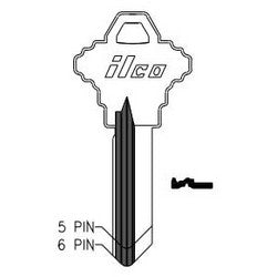 Kaba Ilco A1145CE NP A04 | Cylinder Lock Key Blank, 6-Pin, Sectional, Brass, Nickel Plated, 4 Price Group, For Schlage