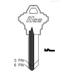 Kaba Ilco A1145EF NP A04 | Cylinder Lock Key Blank, 6-Pin, Sectional, Brass, Nickel Plated, 4 Price Group, For Schlage