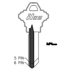Kaba Ilco A1145F NP A02 | Cylinder Lock Key Blank, 6-Pin, Sectional, Brass, Nickel Plated, 2 Price Group, For Schlage