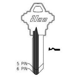 Kaba Ilco A1145L NS A31 | Cylinder Lock Key Blank, 6-Pin, Natural Nickel Silver, 6 Price Group, For Schlage