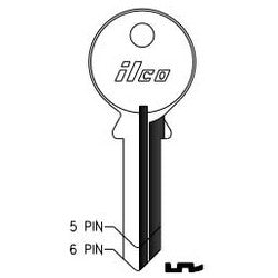 Kaba Ilco AB1 NP A19 | Cylinder Lock Key Blank, 6-Pin, Brass, Nickel Plated, 19 Price Group, For Abus/Cisa