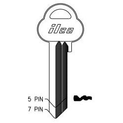 Kaba Ilco AS17 NP A19 | Cylinder Lock Key Blank, 5-Pin, Sectional, Brass, Nickel Plated, 19 Price Group, For Assa