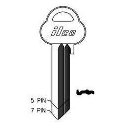 Kaba Ilco AS27 NP A22 | Cylinder Lock Key Blank, 5-Pin, Sectional, Brass, Nickel Plated, 23 Price Group, For Assa