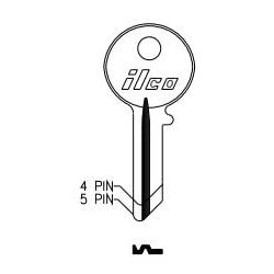 Kaba Ilco C1041R NP A08 | Cylinder Lock Key Blank, 5-Pin, Brass, Nickel Plated, 8 Price Group, For Chicago