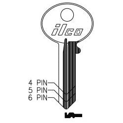 Kaba Ilco L1003A NP A13 | Cylinder Lock Key Blank, 6-Pin, Sectional, Brass, Nickel Plated, 13 Price Group, For Corbin Cabinet Lock