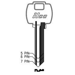 Kaba Ilco L1054WD NP A12 | Cylinder Lock Key Blank, 7-Pin, Sectional, Brass, Nickel Plated, 12 Price Group, For Falcon