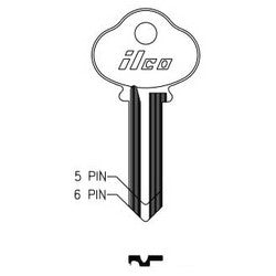 Kaba Ilco O1010 NP A03 | Cylinder Lock Key Blank, 5-Pin, Brass, Nickel Plated, 3 Price Group, For Sargent