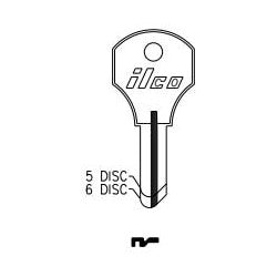 Kaba Ilco R1000V NP A08 | Cylinder Lock Key Blank, 6-Disc, Brass, Nickel Plated, 8 Price Group, For Corbin Cabinet Lock