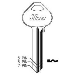 Kaba Ilco RU45-BR BR A34 | Cylinder Lock Key Blank, 5-Pin, Natural Brass, 34 Price Group, For Corbin/Russwin