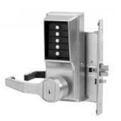 Kaba L8146B-26D-41 | Mechanical Pushbutton Lock, Mortise, Left Hand, SFIC Best Equivalent 6 or 7-Pin, Combination Entry/Key Override/Passage/Lockout, Satin Chrome with Lever