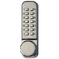 Kaba LD452-35-32D-41 | Mechanical Pushbutton Lock, Light Duty, Tubular Latch Bolt, 2-3/4" Backset, Latch Holdback, Octagon Knob, Satin Stainless