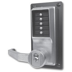 Kaba LRP1020C-26D-41 | Mechanical Pushbutton Lock, Heavy Duty, Right Hand, LFIC Corbin Russwin 6-Pin, Combination Entry/Key Override, Satin Chrome with Lever